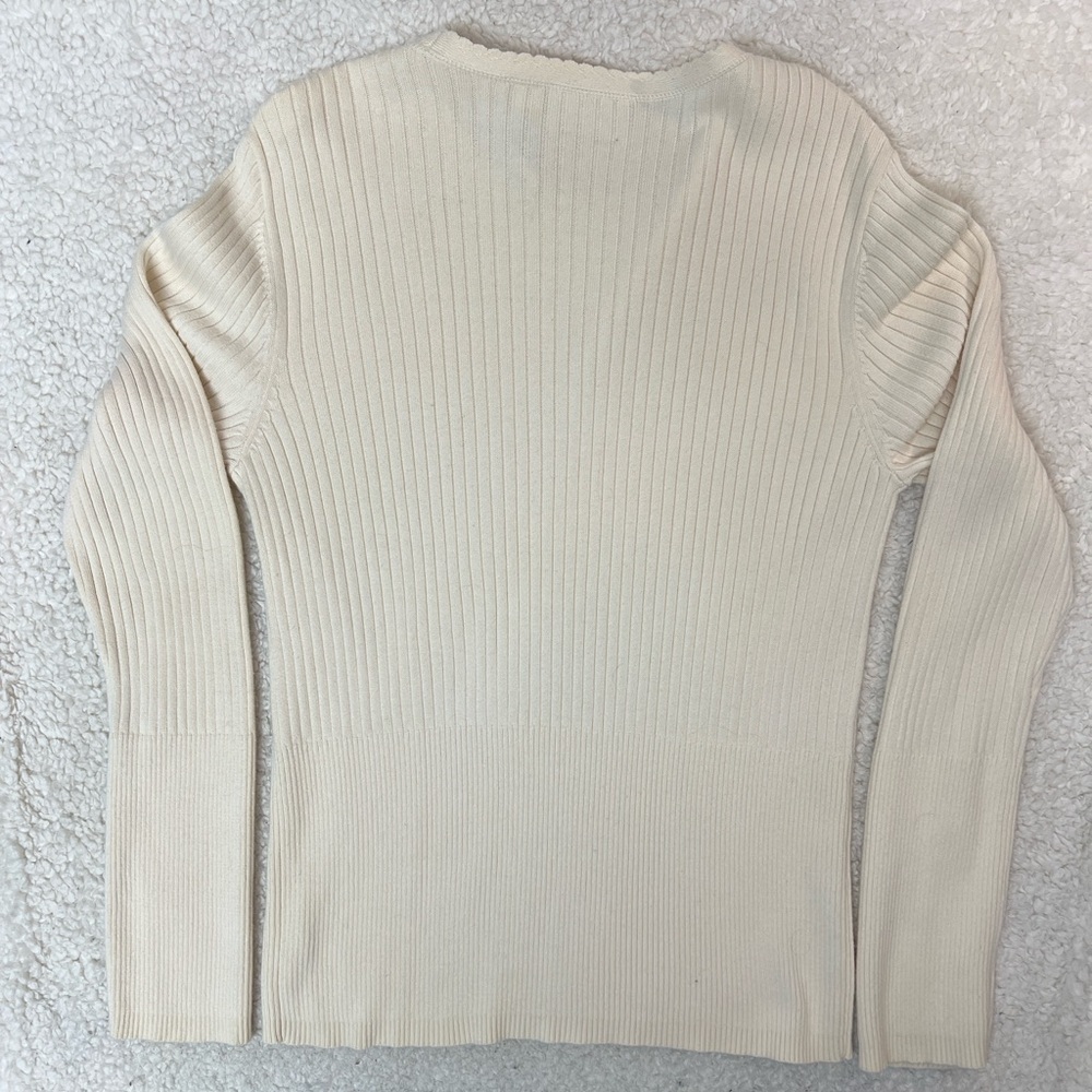 Liz Claiborne Liz Sport Ivory Long Sleeve Knit Sweater Top Size: Large - Picture 6 of 7
